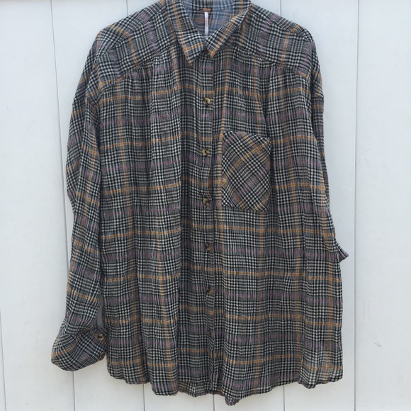 FREE PEOPLE Break My Stripe Plaid Shirt in Black! - Picture 2 of 8